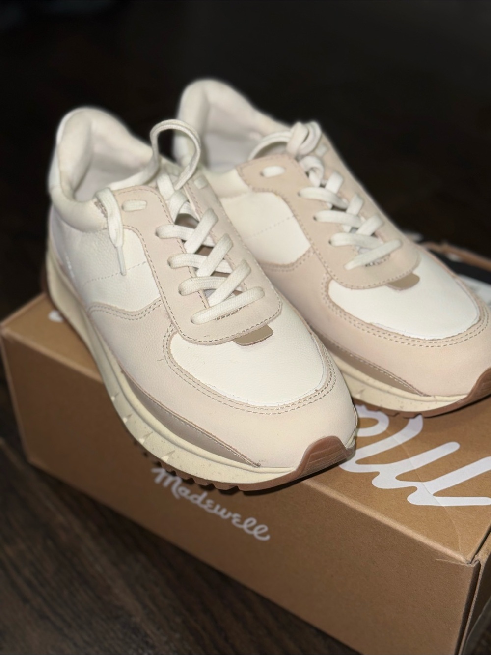 NIB Madewell Kickoff Trainer Cream & Tan Leather Sneakers 7.5